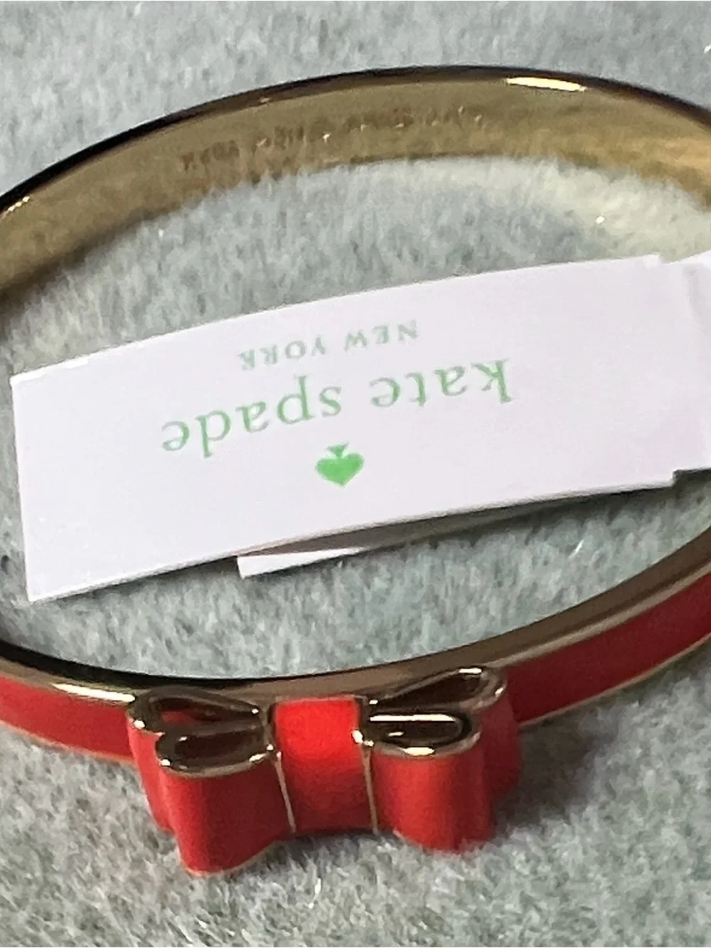 NWT and Dust Bag Vintage Kate Spade Red Lacquer Bow Bangle Moon River